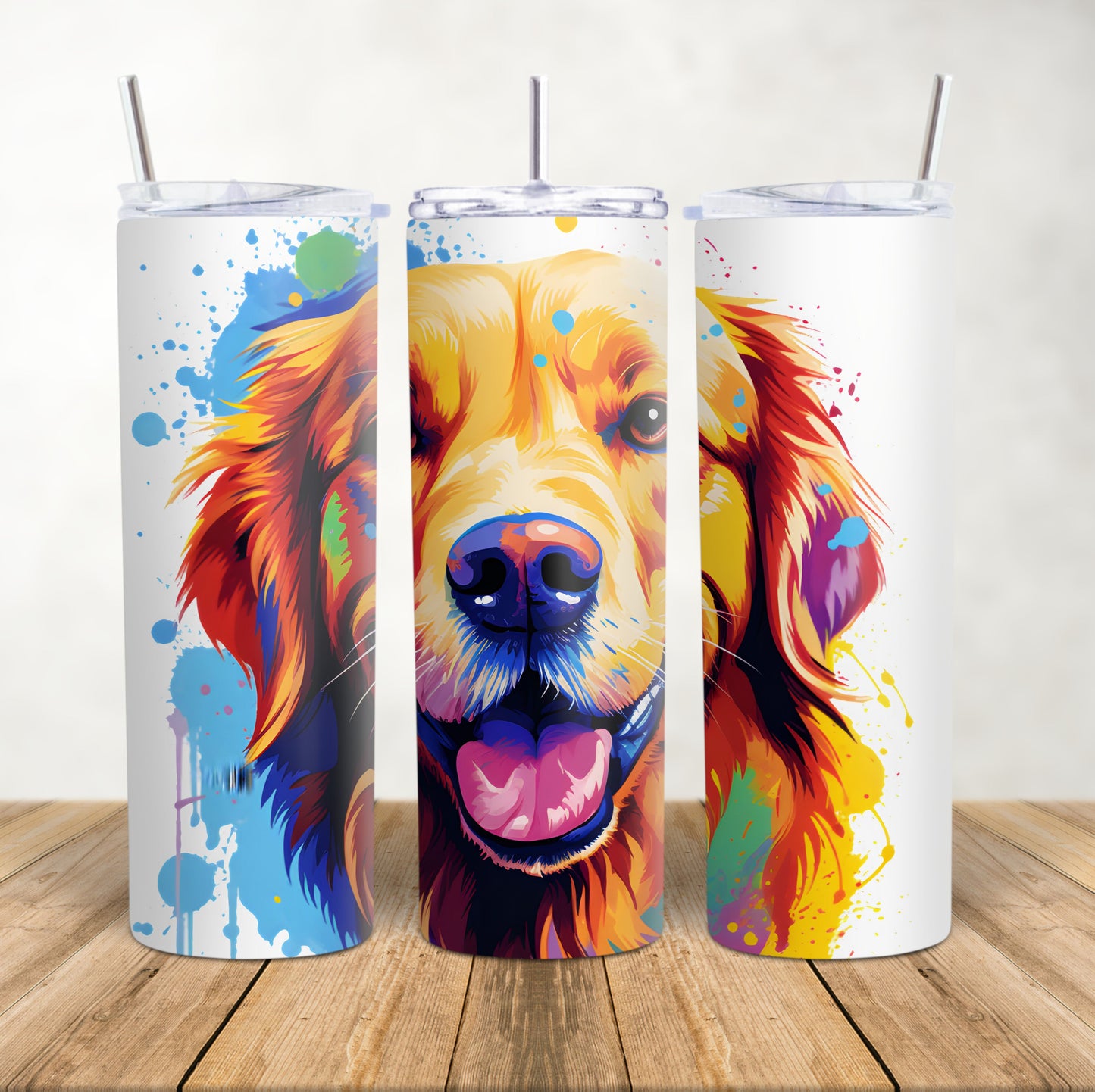 20oz Skinny Tumbler for hot & cold drinks watercolour Golden Retriever dog face