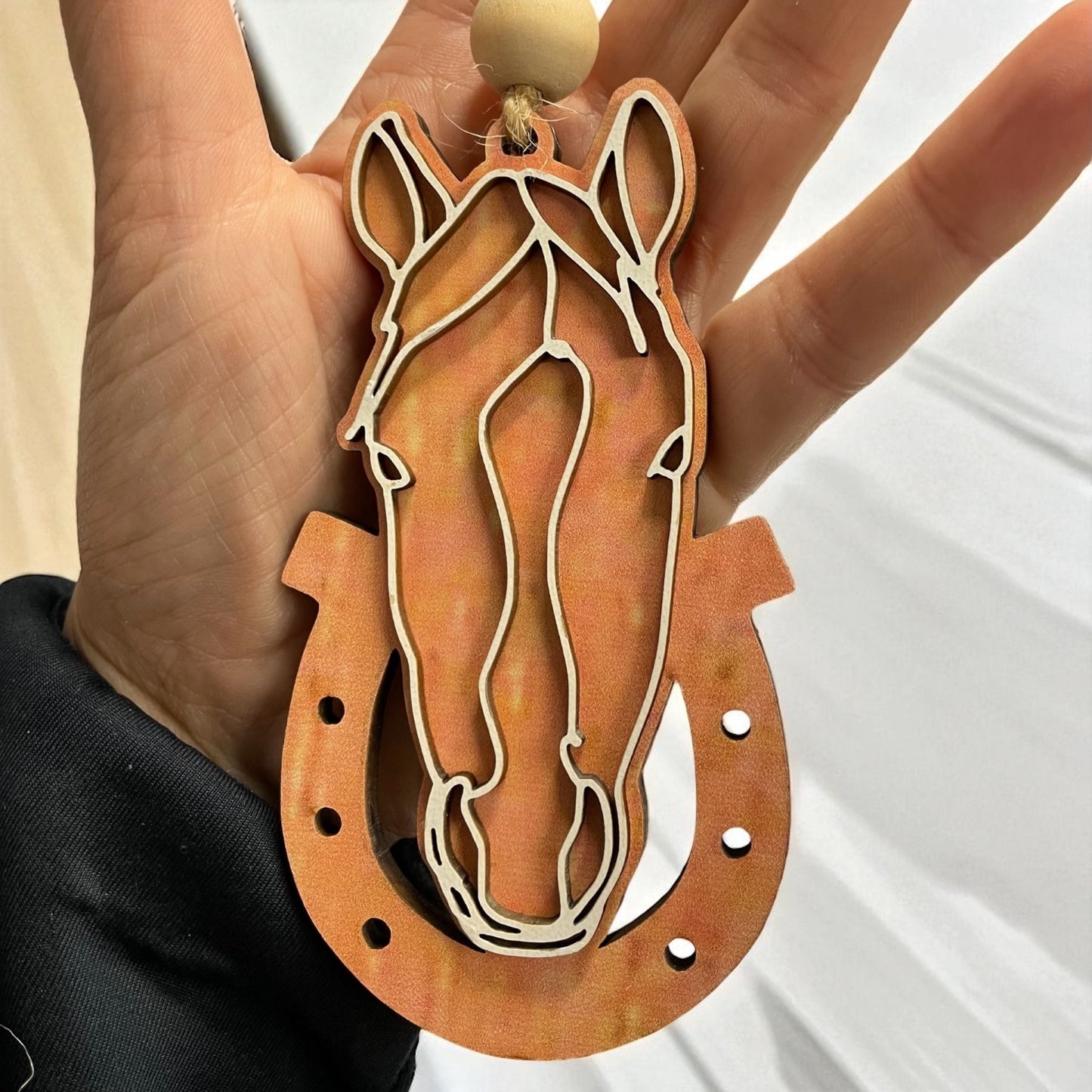 Rustic wooden horse head & horse shoe wall hanging/Christmas tree decoration