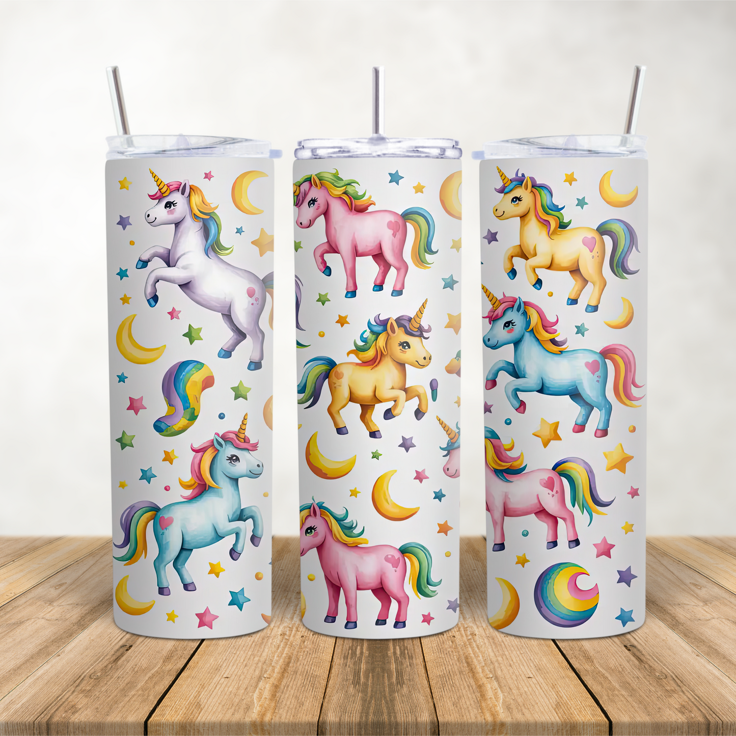 20oz Skinny Tumbler for hot & cold drinks "Cute multicoloured Unicorn pattern"