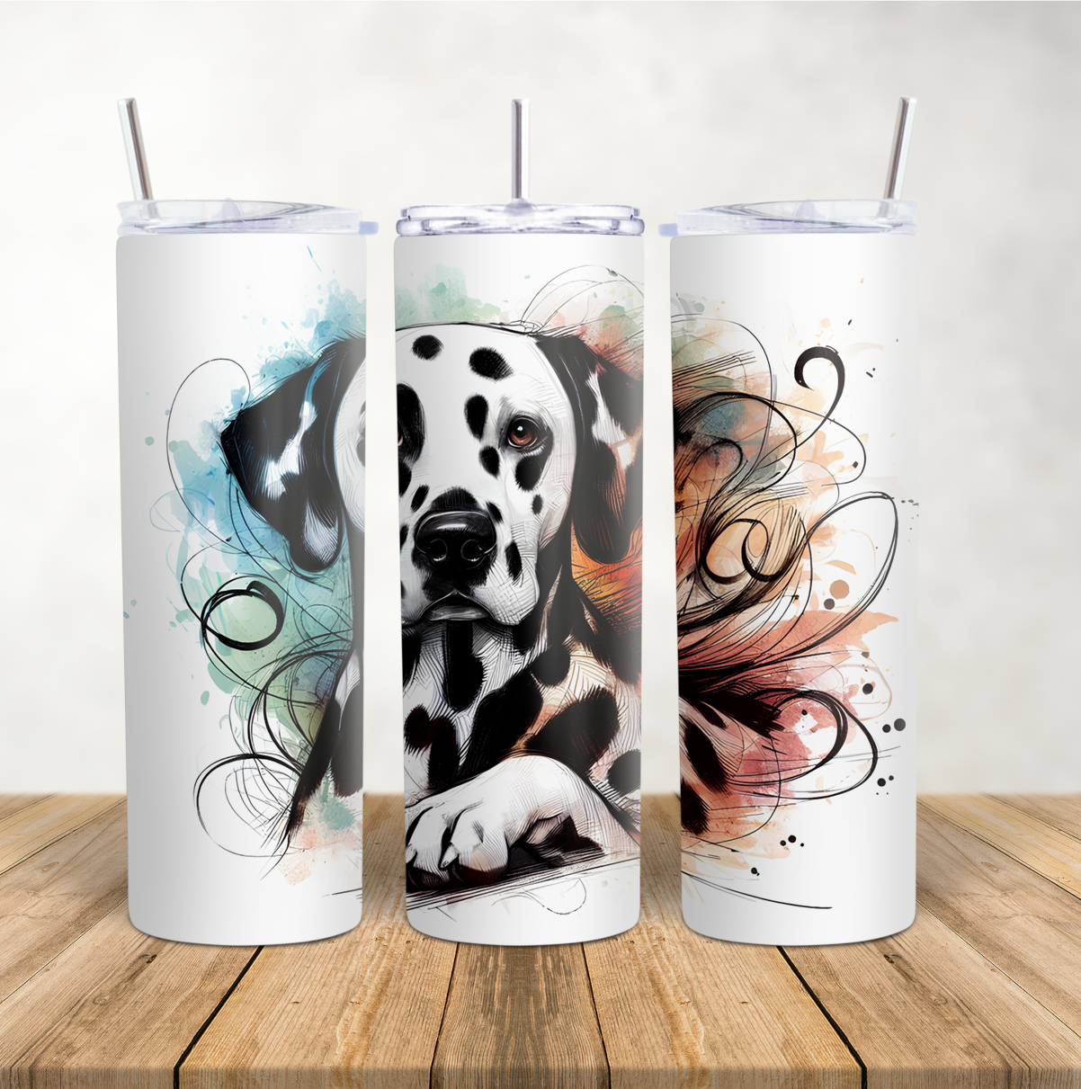 20oz Skinny Tumbler for hot & cold drinks Dalmation dog watercolour