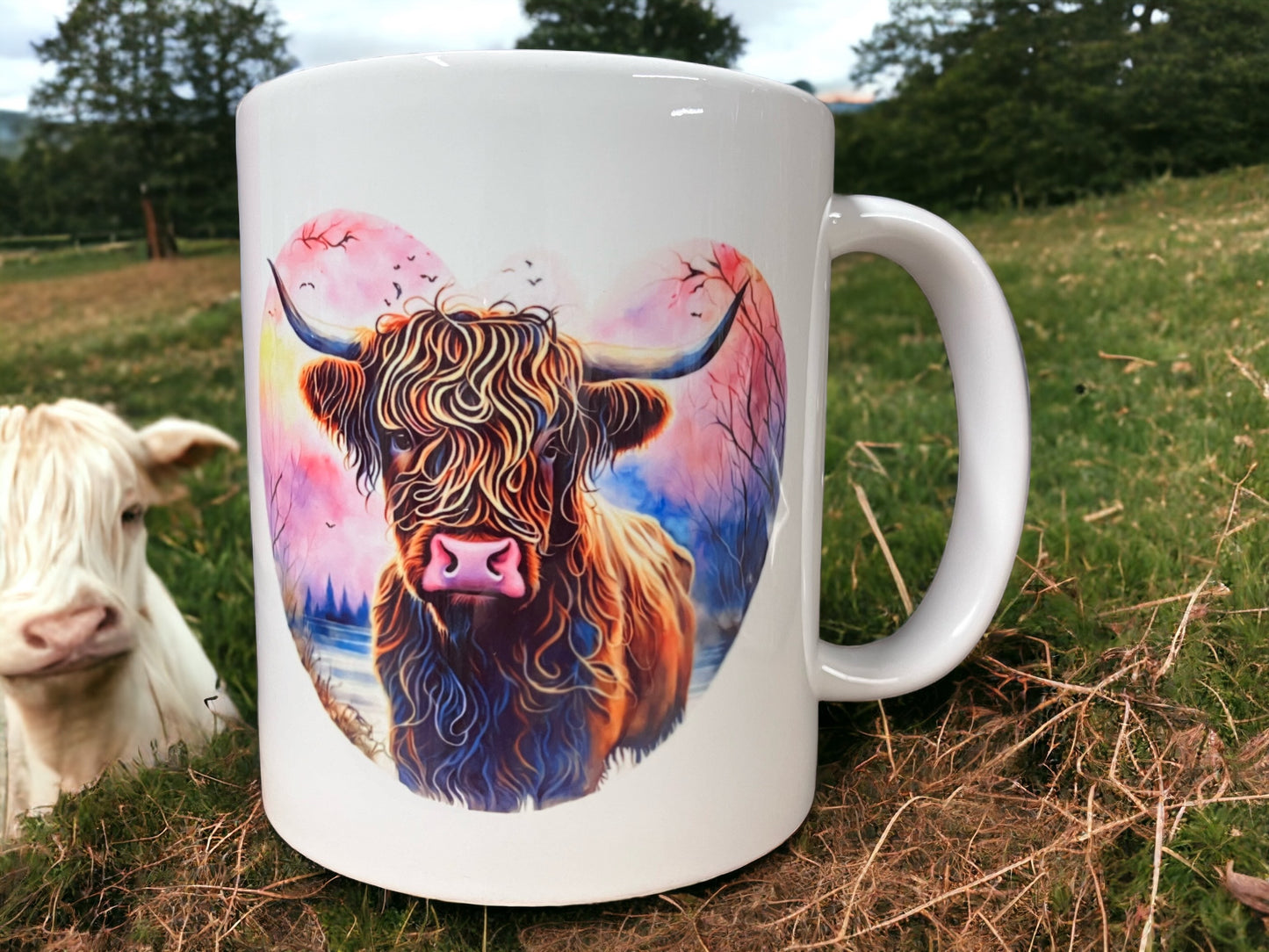 Highland Cow abstract heart ceramic mug 11oz