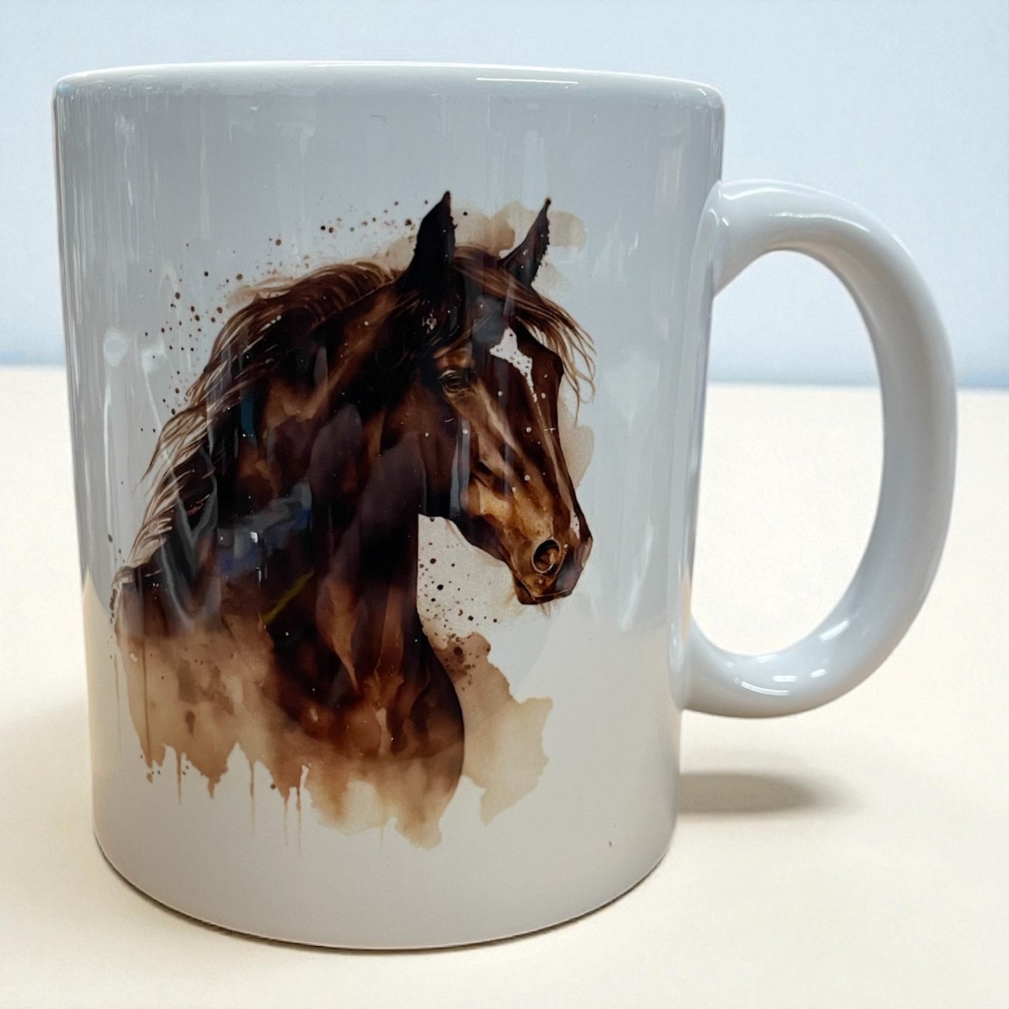 Gorgeous Dark Bay Brown watercolour horse head ceramic mug 11oz