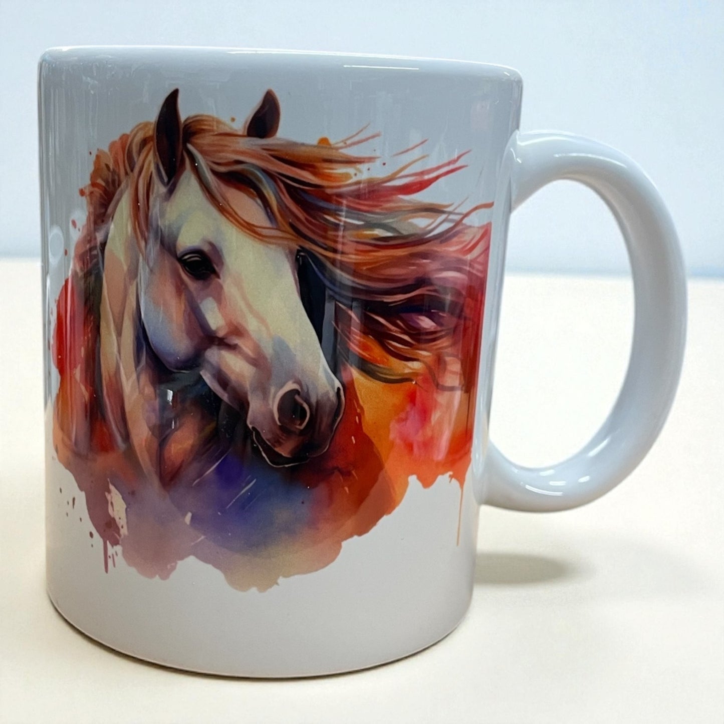 Gorgeous Grey horse head rainbow/watercolour ceramic mug 11oz