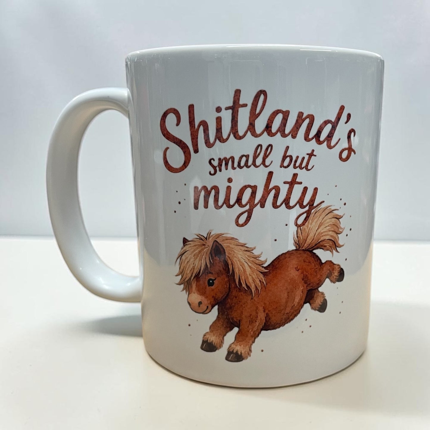 Equestrian theme funny ceramic mug 11oz Shetland pony small but mighty