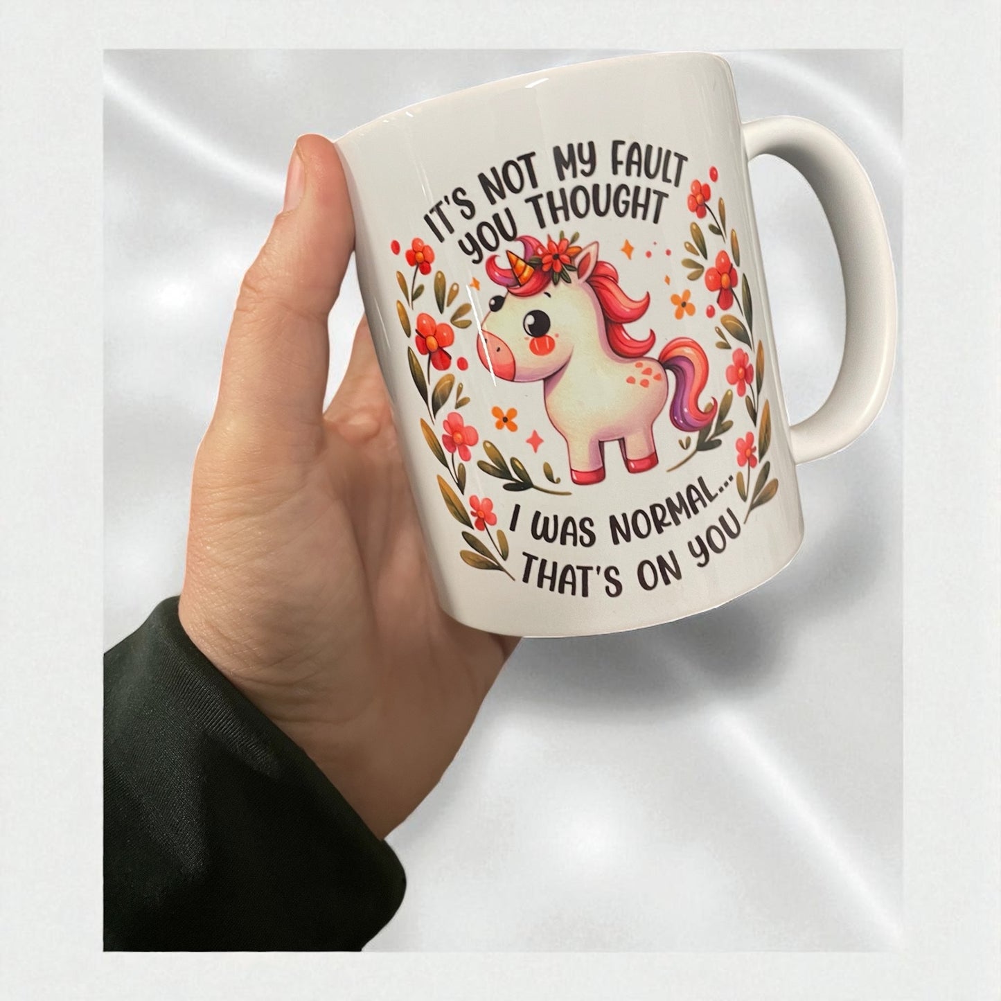 Naughty funny unicorn swearing profanity ceramic mug 11oz "Thought I was normal"