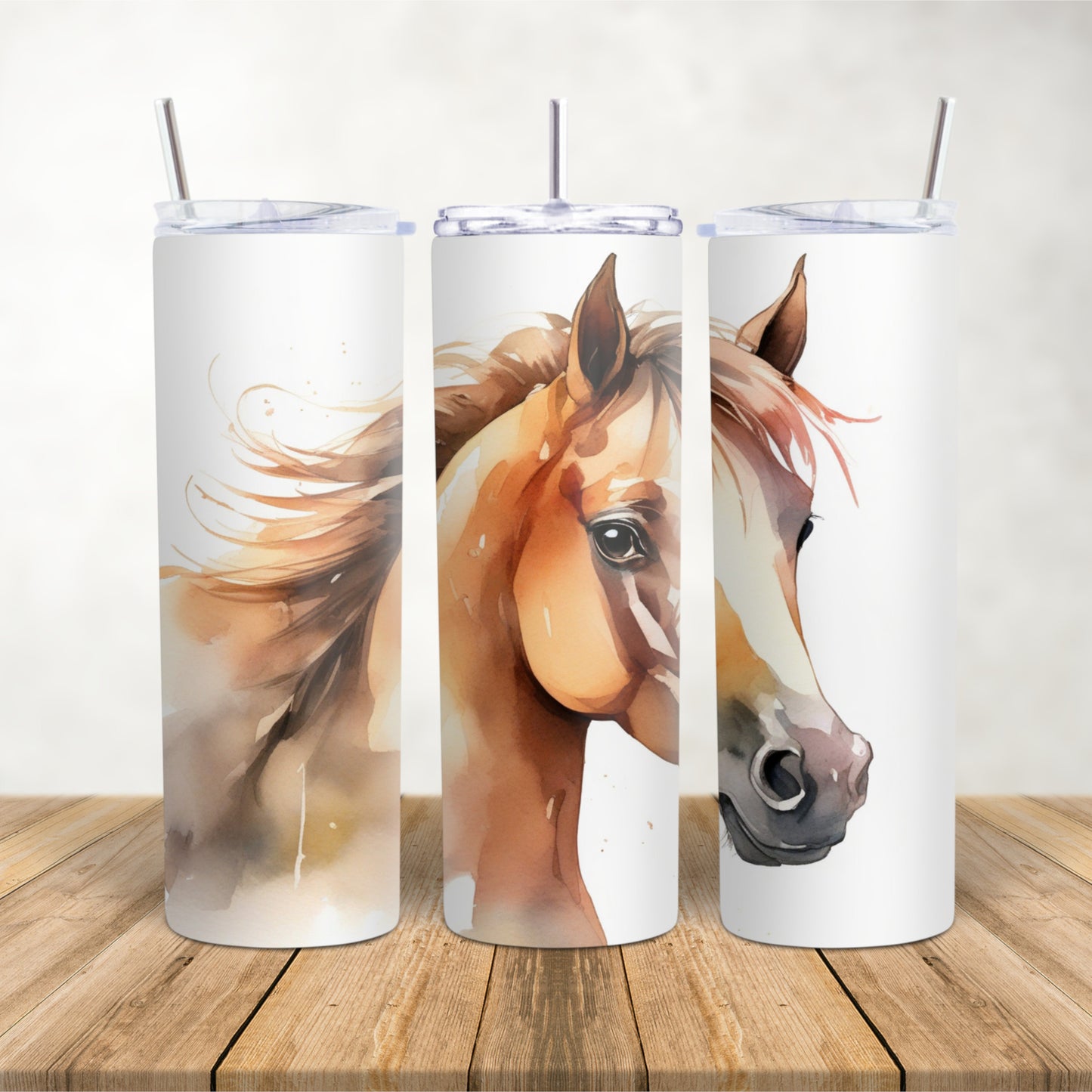 20oz Skinny tumbler for hot and cold drinks horse theme "Chestnut Welsh pony face"