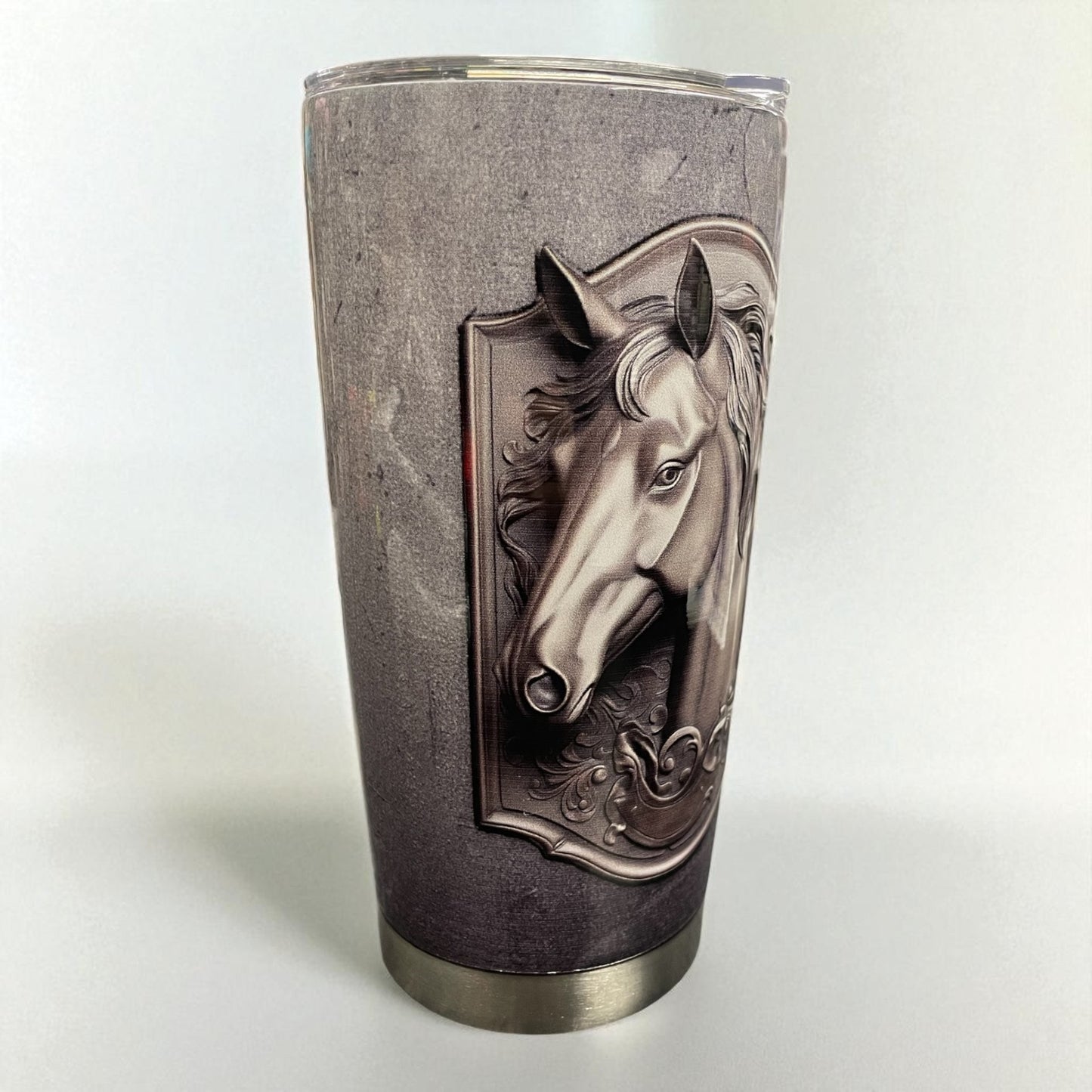 20oz Tumbler "Majestic steel grey horse head" cup with metal straw (108)