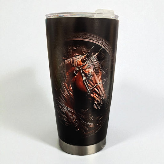 20oz Tumbler "Gorgeous Brown horse head" cup with metal straw (109)