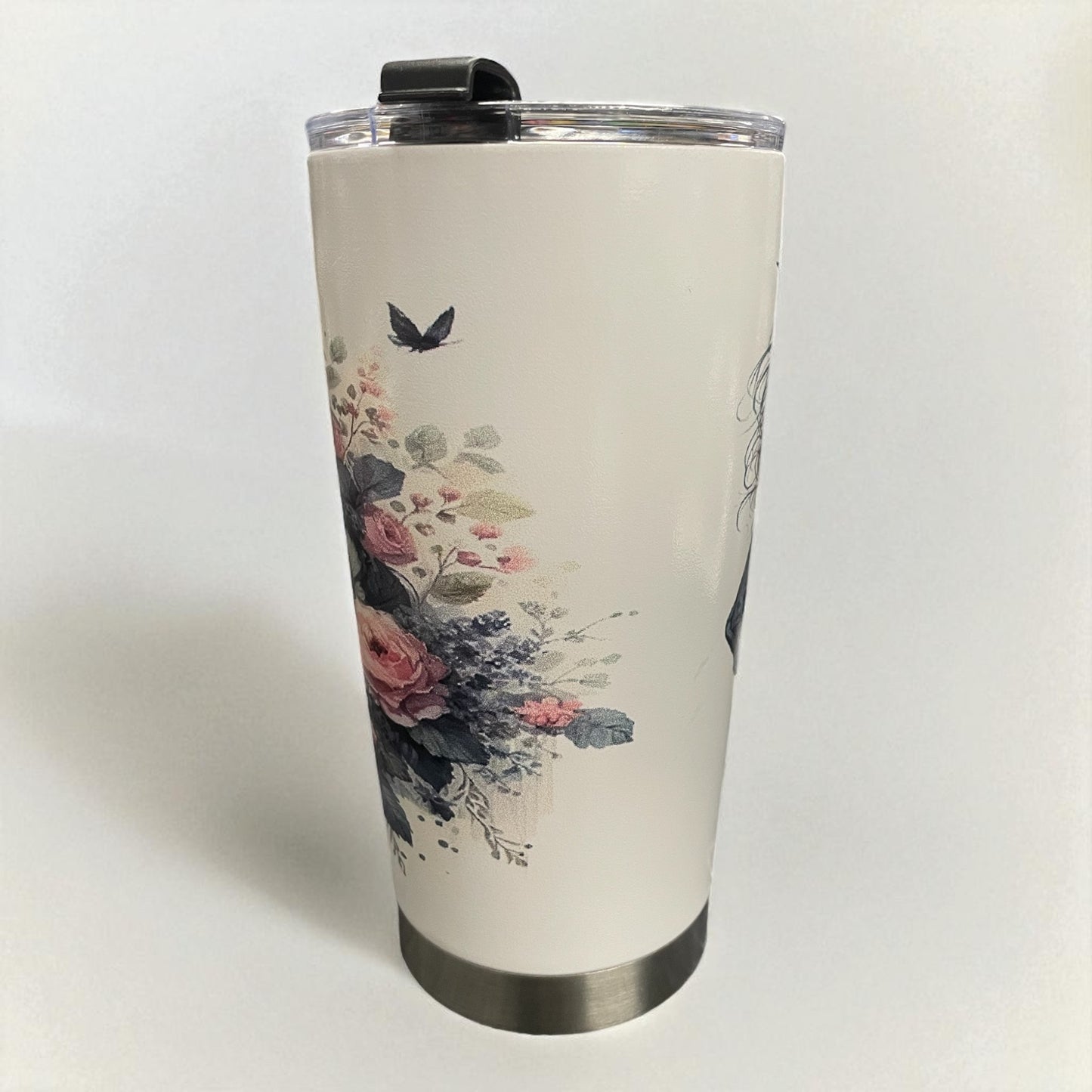 20oz Tumbler "Black Fell/Dales type floral pony head" horse cup with straw (110)