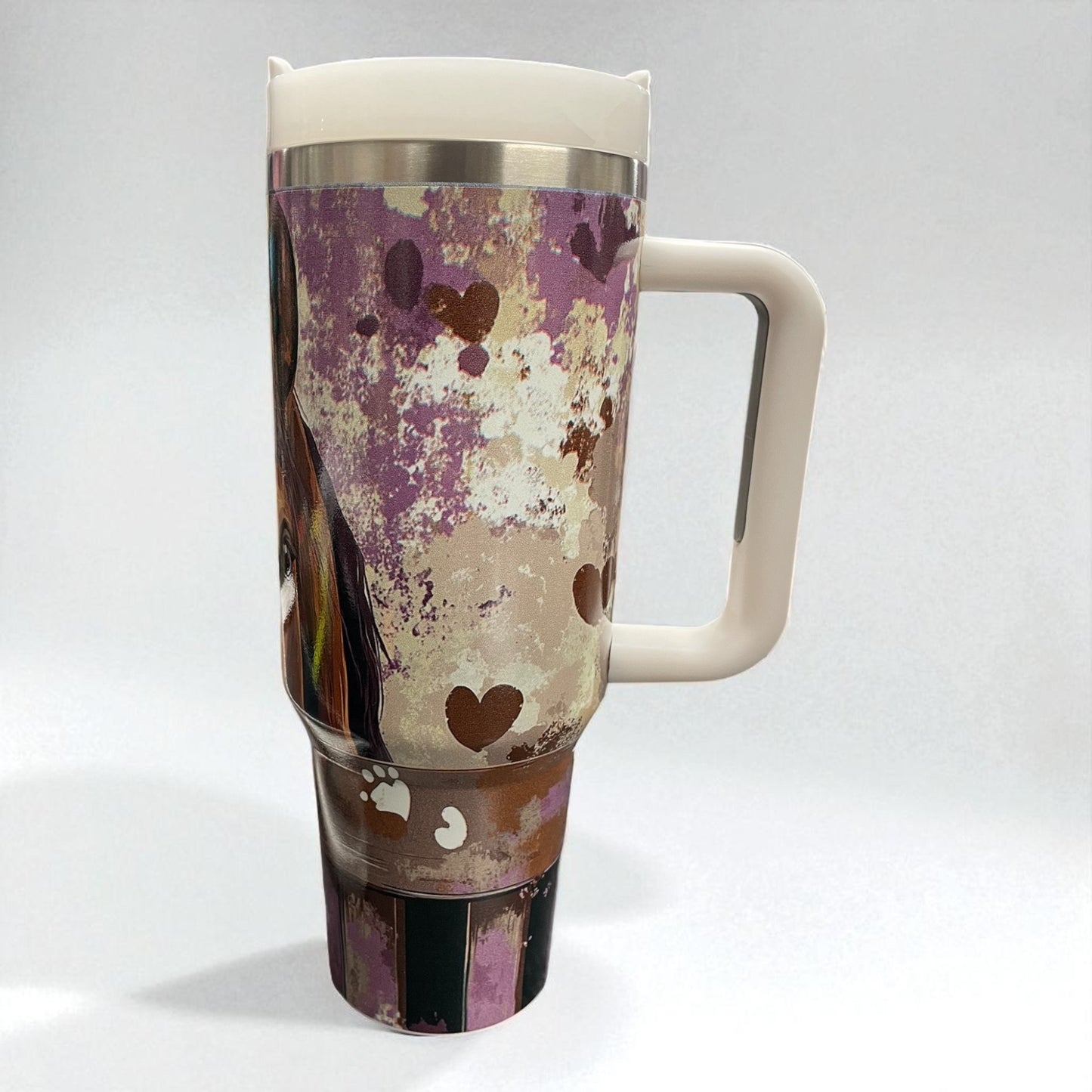 40oz Tumbler "Bay horse with blaze brown/purple" large cup with handle & straw (203)