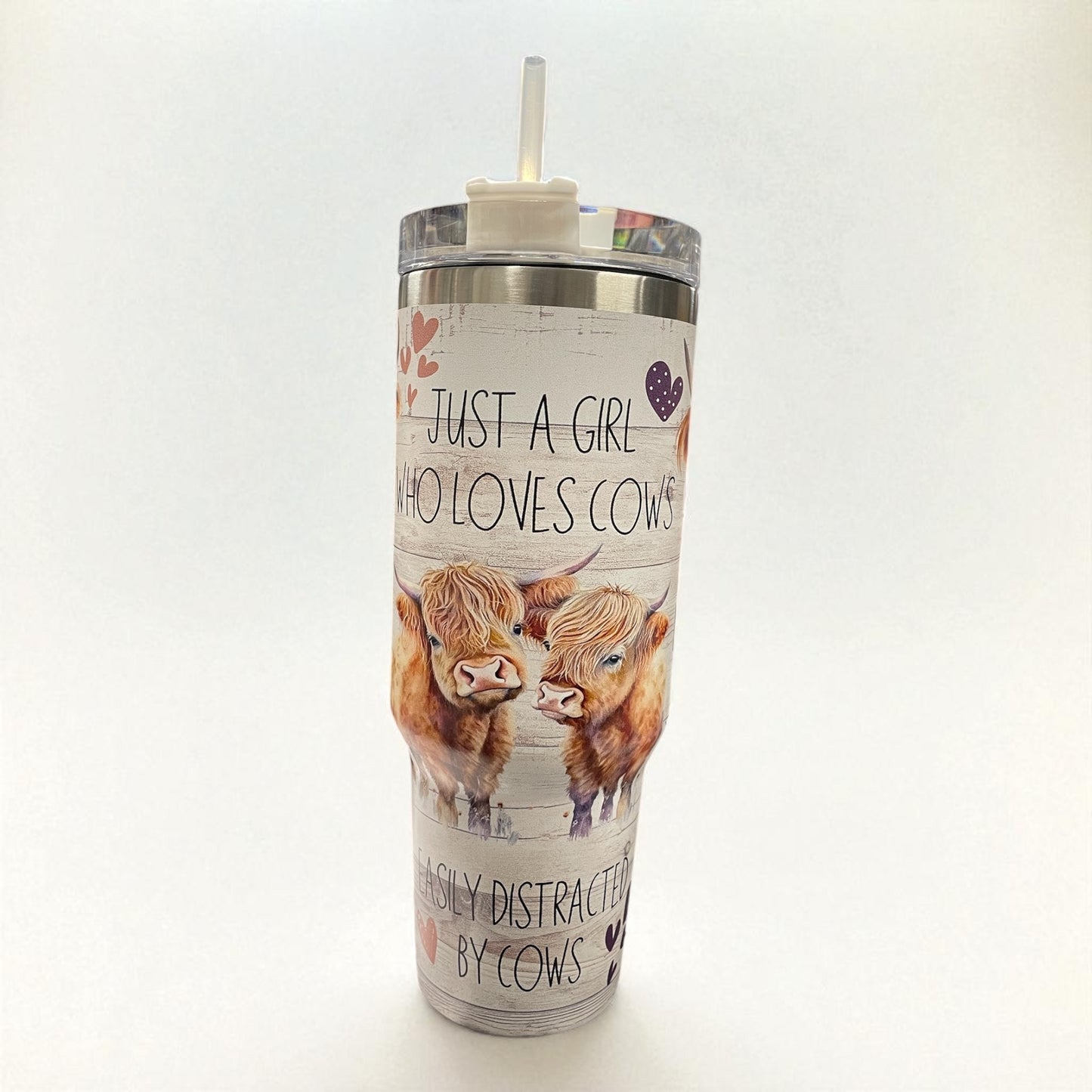 40oz Tumbler "Cute and funny highland cows" large cup with handle & straw (206)