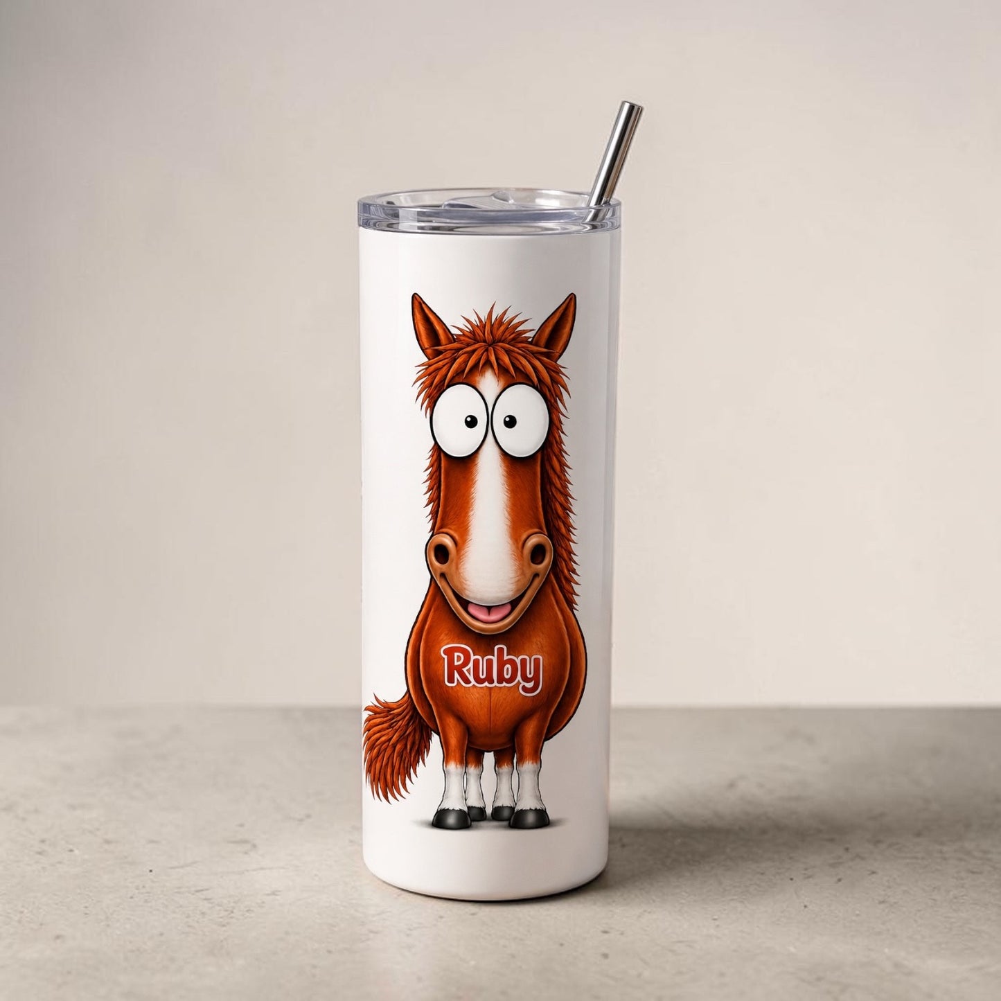 Personalised funny horse skinny tumbler 20oz add any name