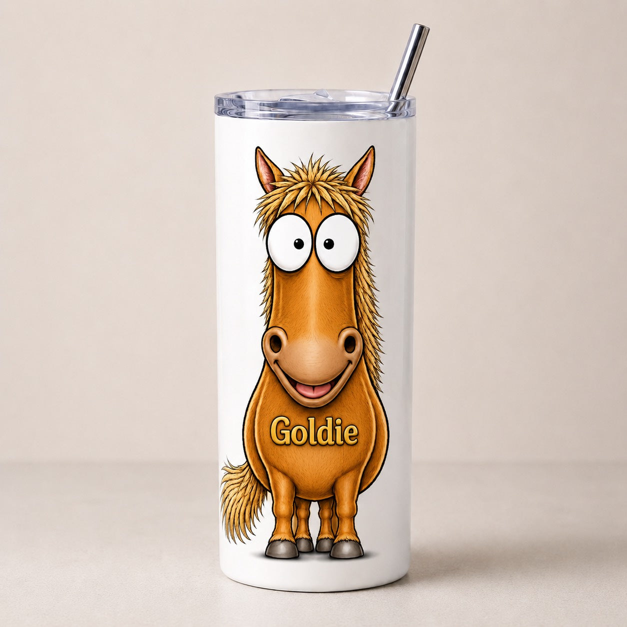 Personalised funny horse skinny tumbler 20oz add any name