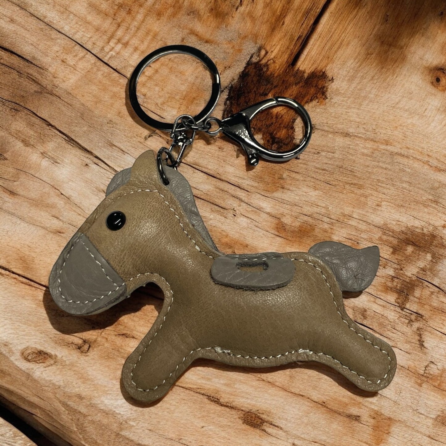 PU Leather look cantering horse keyring keychain bag charm with black fittings