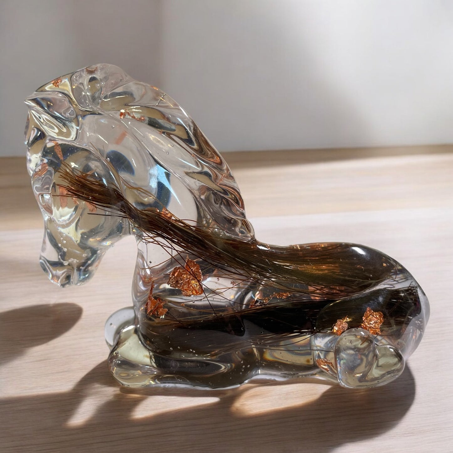 Memorial resin horse ornament made with mane or tail hair