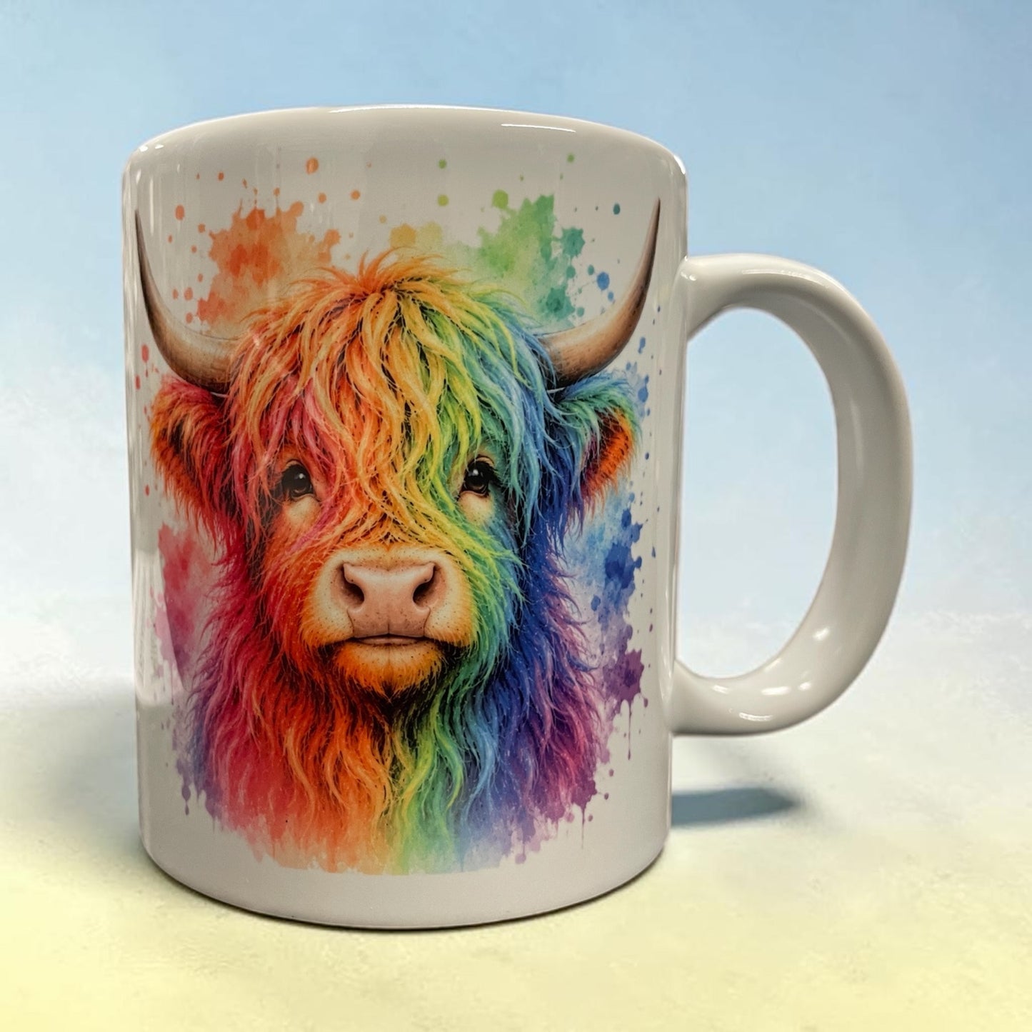 Rainbow Highland cow 11oz ceramic mug