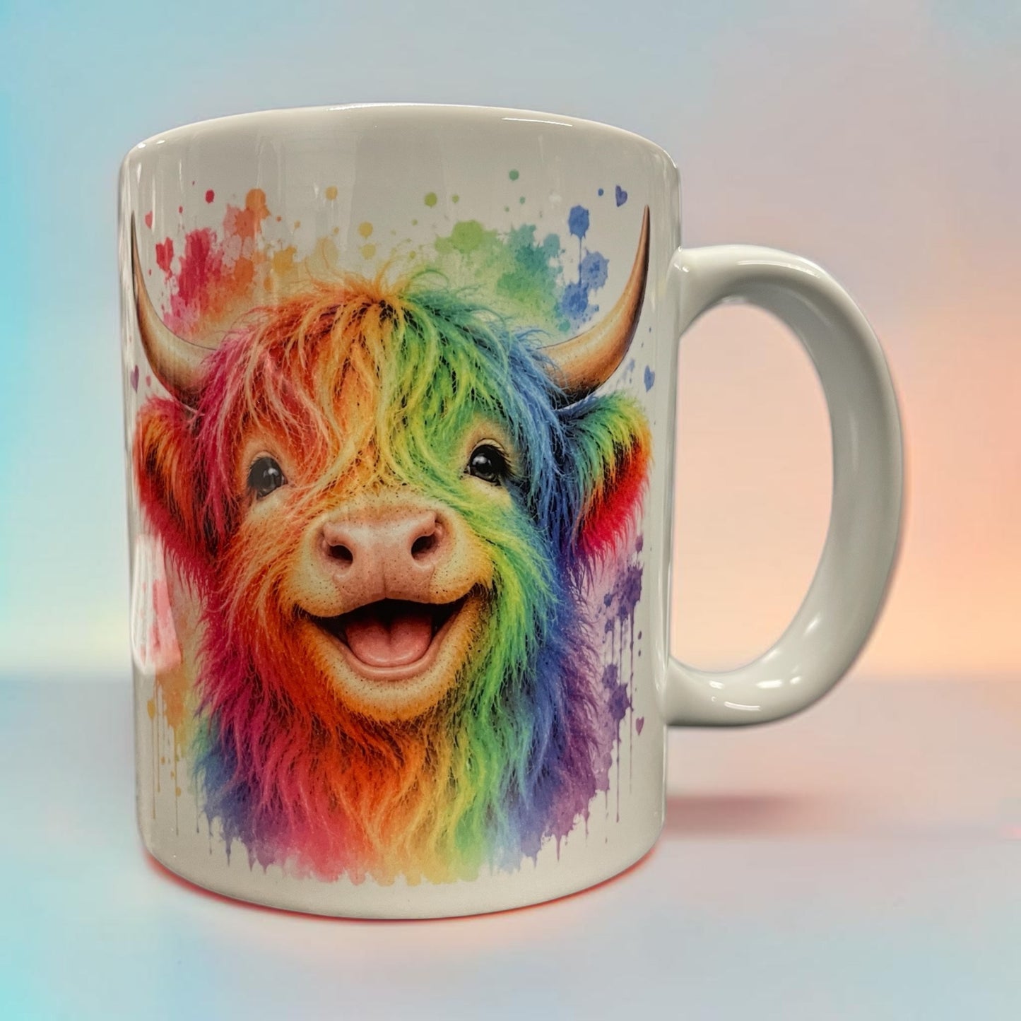 Rainbow Highland cow 11oz ceramic mug
