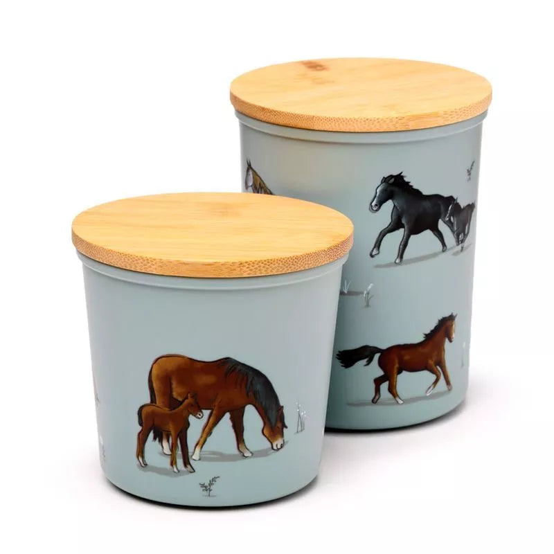 Set of 2 Willow Farm storage jars horse themed blue