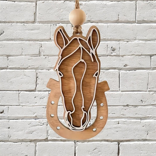 Rustic wooden horse head & horse shoe wall hanging/Christmas tree decoration