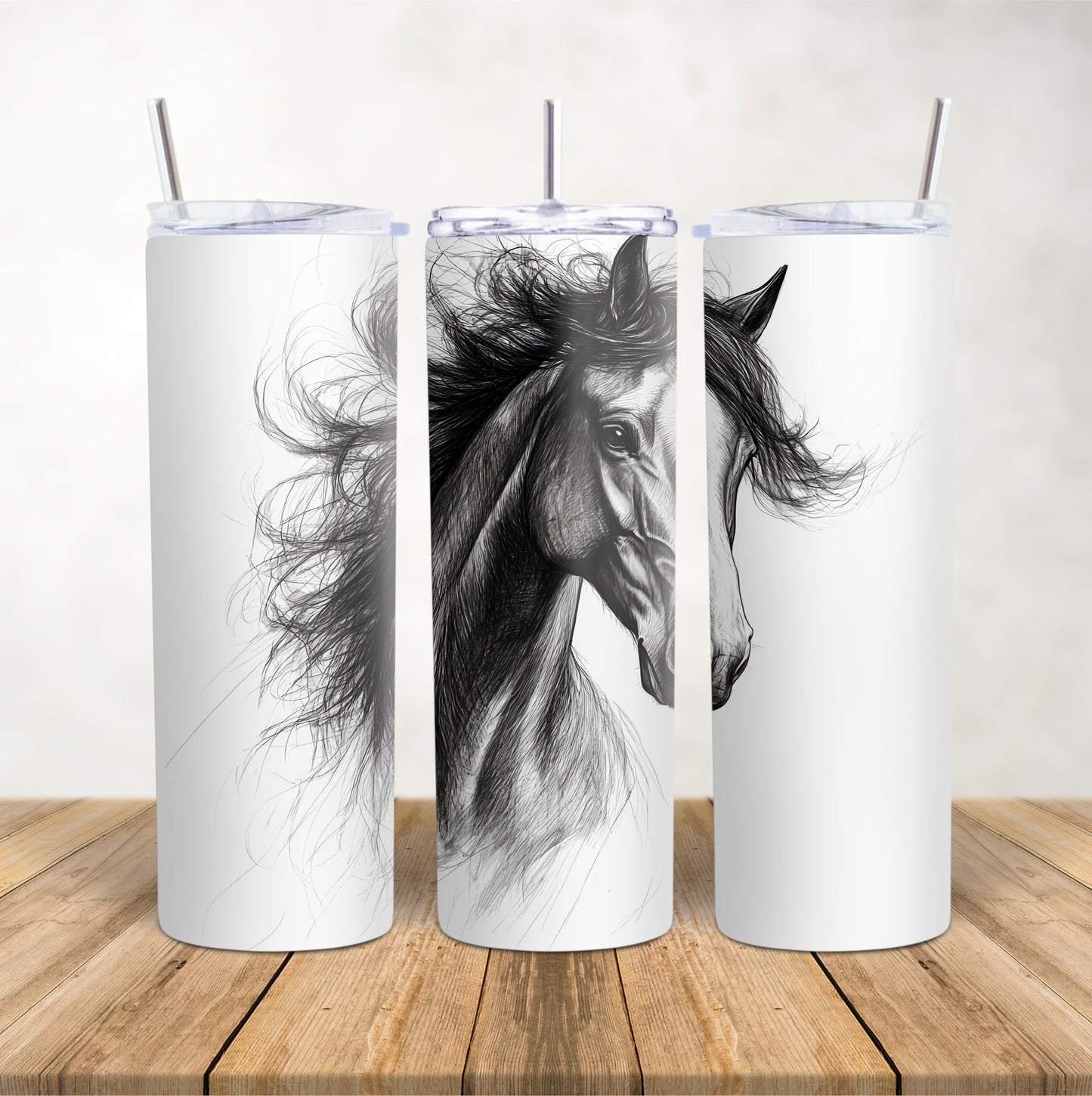 20oz Skinny Tumbler for hot & cold drinks pencil sketched horse head