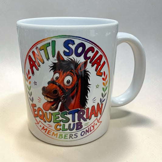 Equestrian theme funny ceramic mug 11oz Anti social equestrian club members only