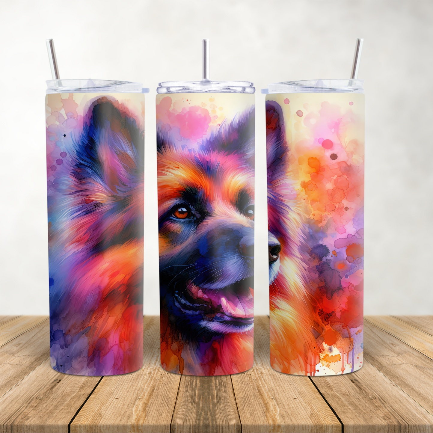 20oz Skinny Tumbler for hot and cold drinks "Vibrant German Shepherd Dog"
