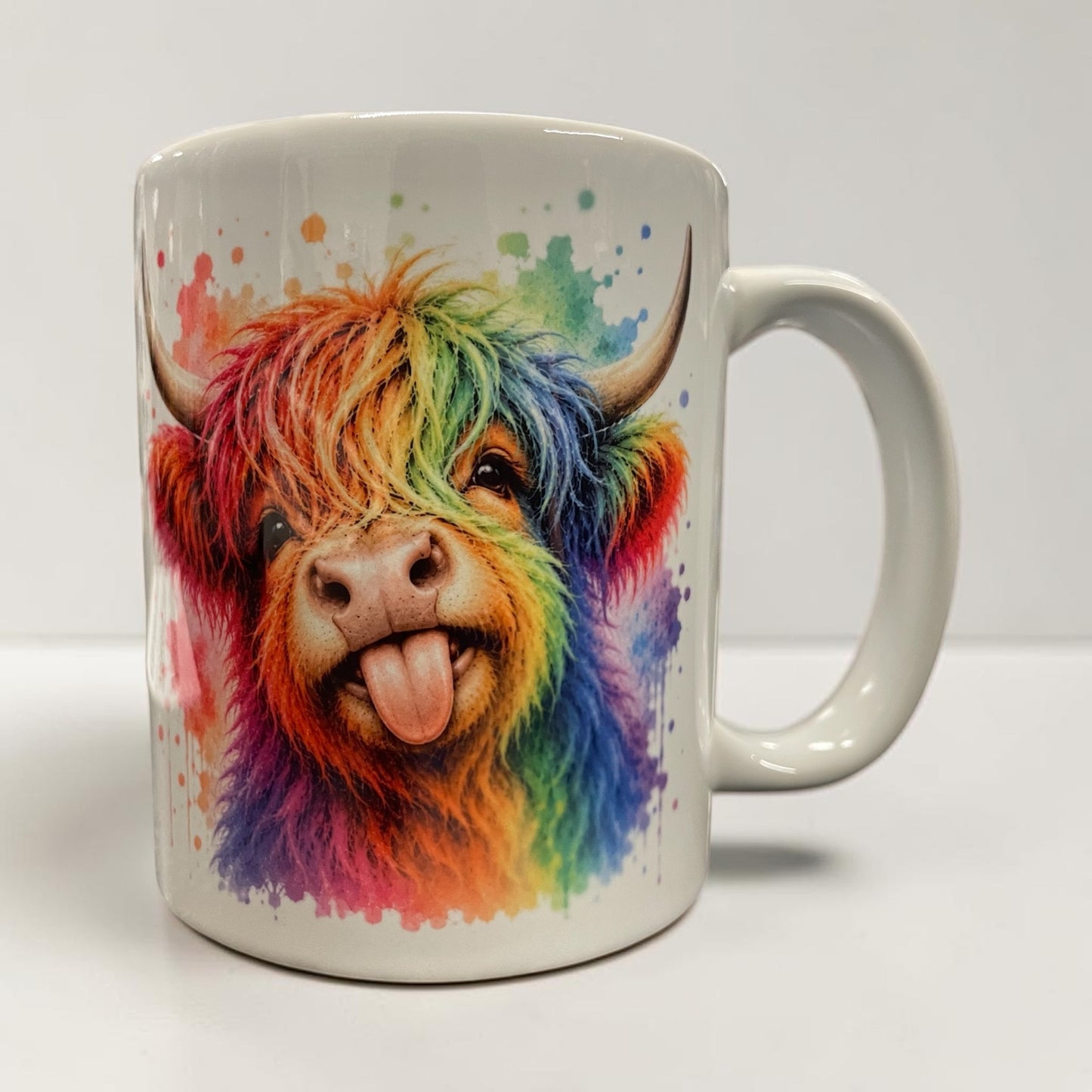 Rainbow Highland cow 11oz ceramic mug