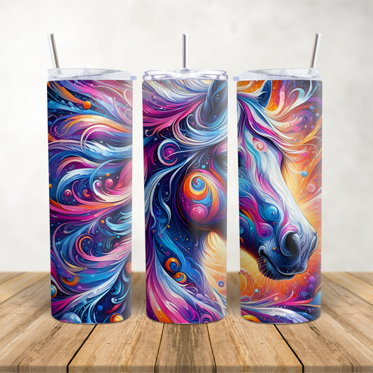 20oz Skinny Tumbler for hot & cold drinks Vibrant swirl horse head