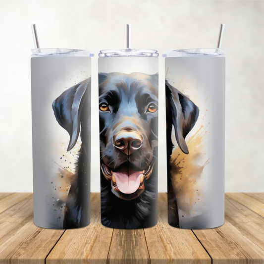 20oz Skinny Tumbler for hot & cold drinks "Dark Chocolate/Black Labrador dog"