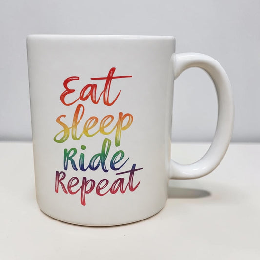 Equestrian theme funny ceramic mug 11oz Eat, Sleep, Ride Repeat