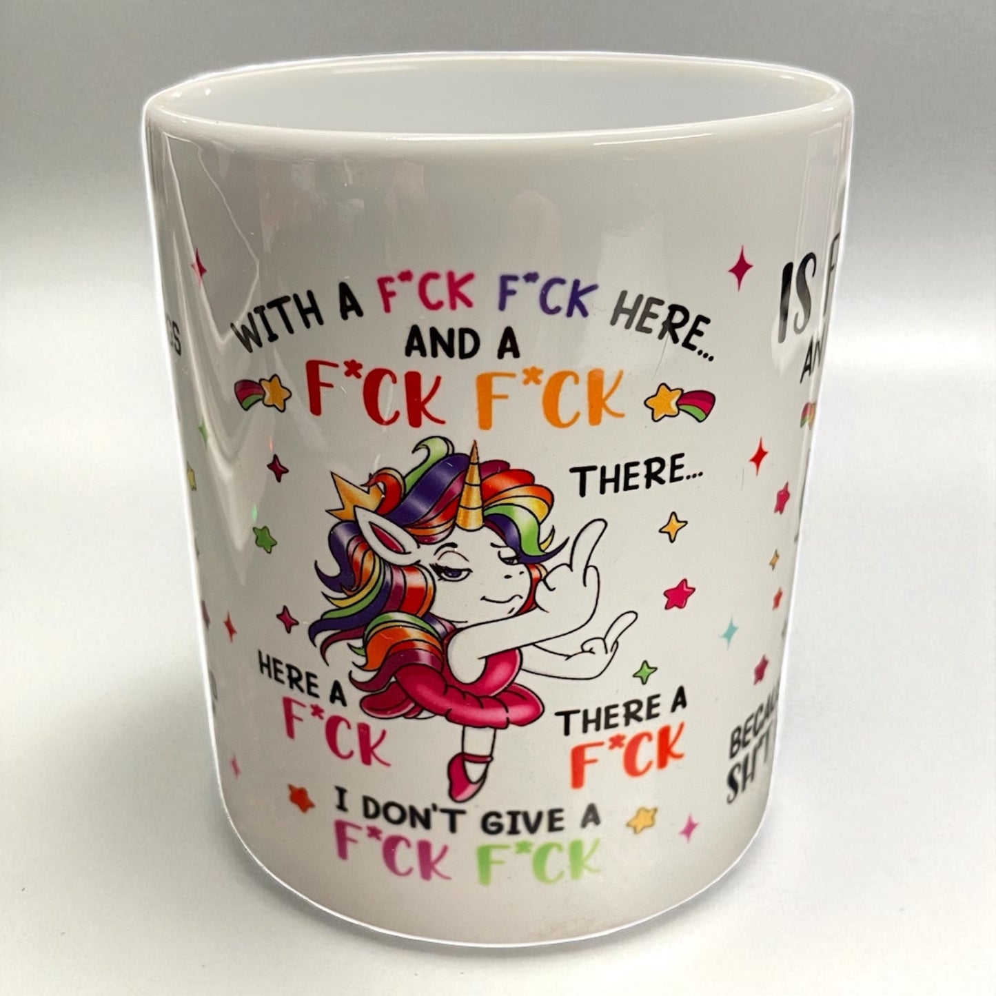 Naughty funny unicorn swearing profanity ceramic mug 11oz "F*ck F*ck F*ck"