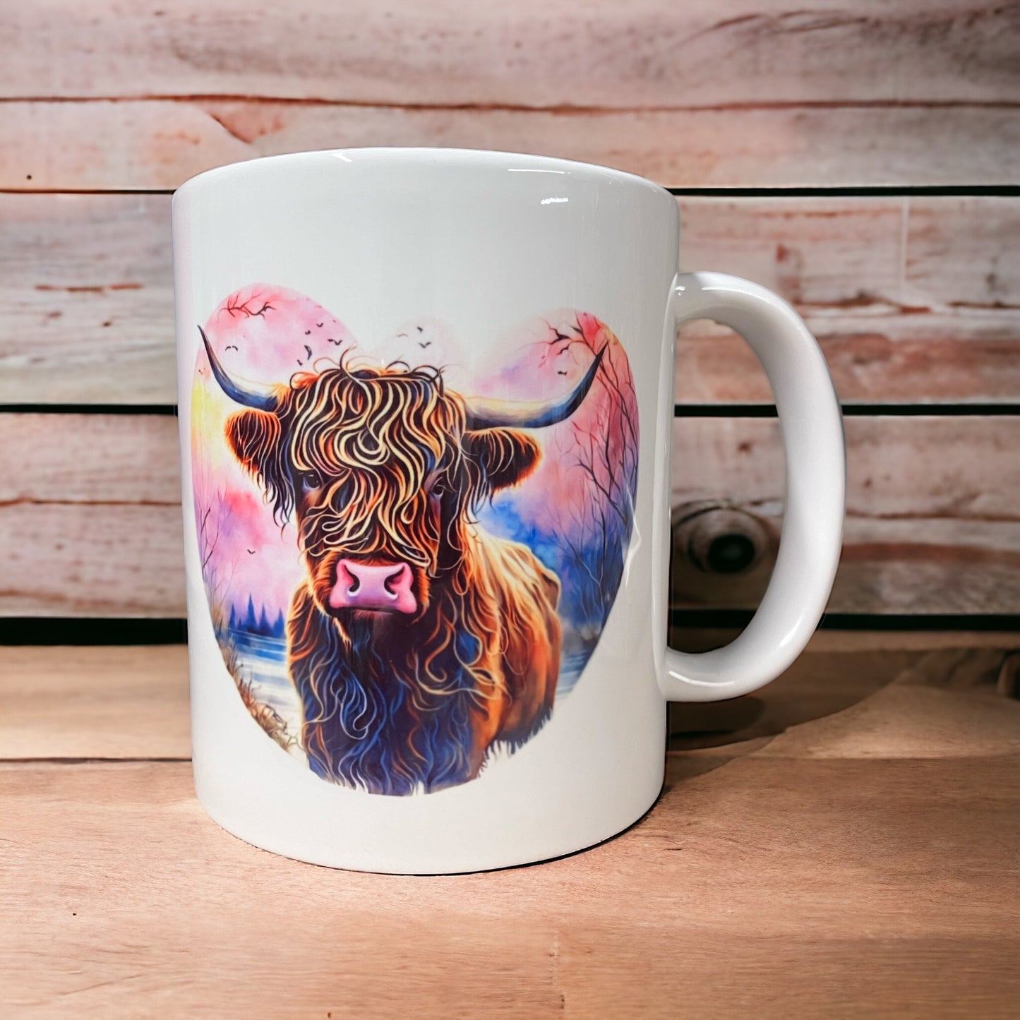 Highland Cow abstract heart ceramic mug 11oz