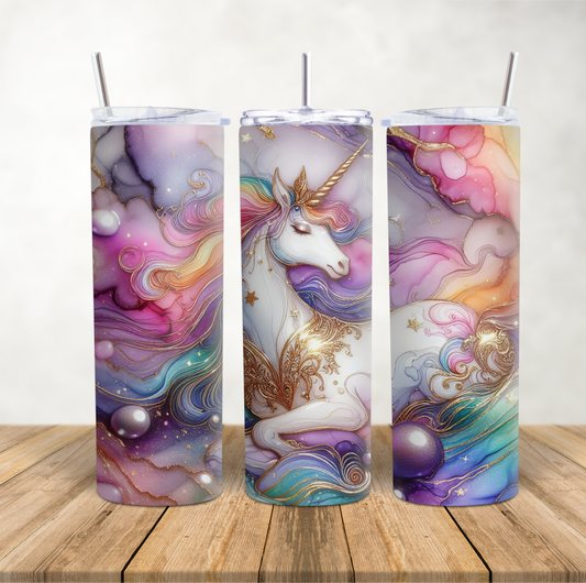 20oz Skinny Tumbler for hot & cold drinks gorgeous marbled unicorn