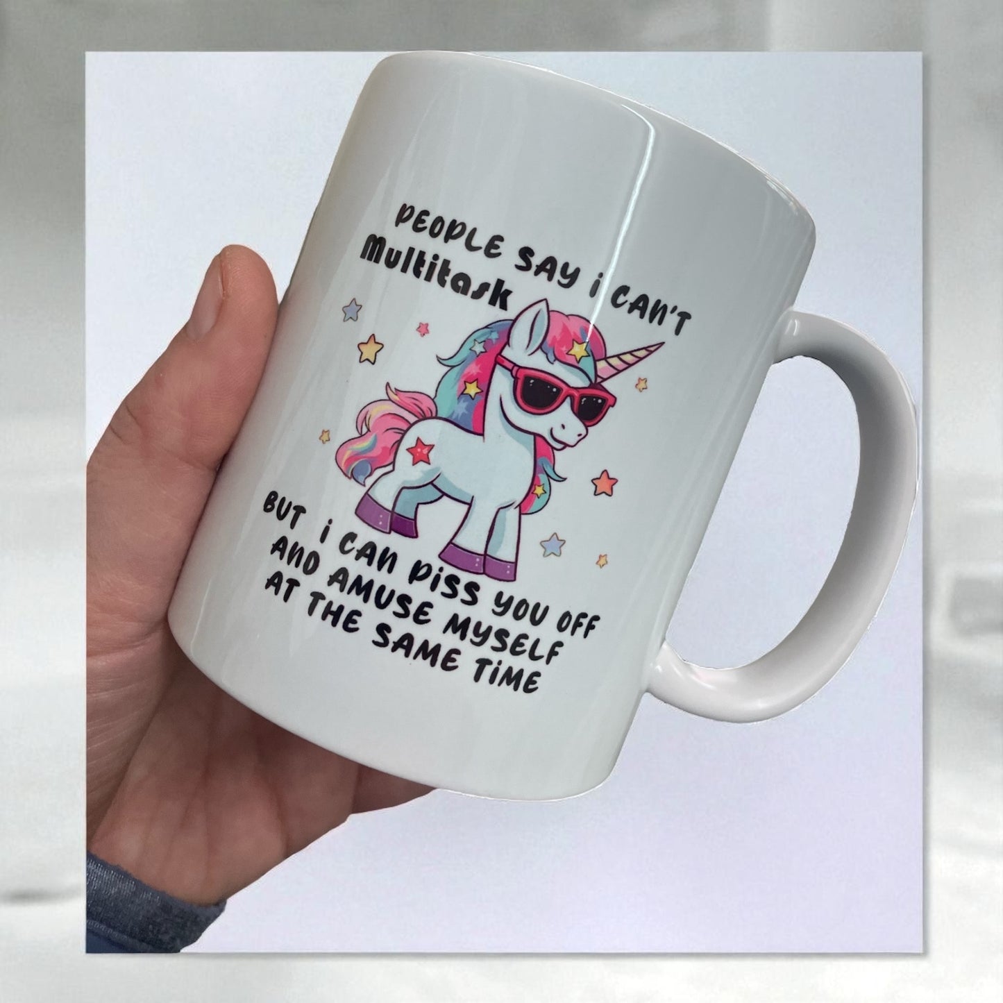Naughty funny unicorn swearing profanity ceramic mug 11oz "I can't multi task"