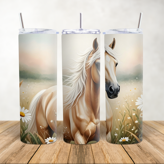 20oz Skinny Tumbler for hot & cold drinks "Gorgeous Palomino horse pony flaxen mane"