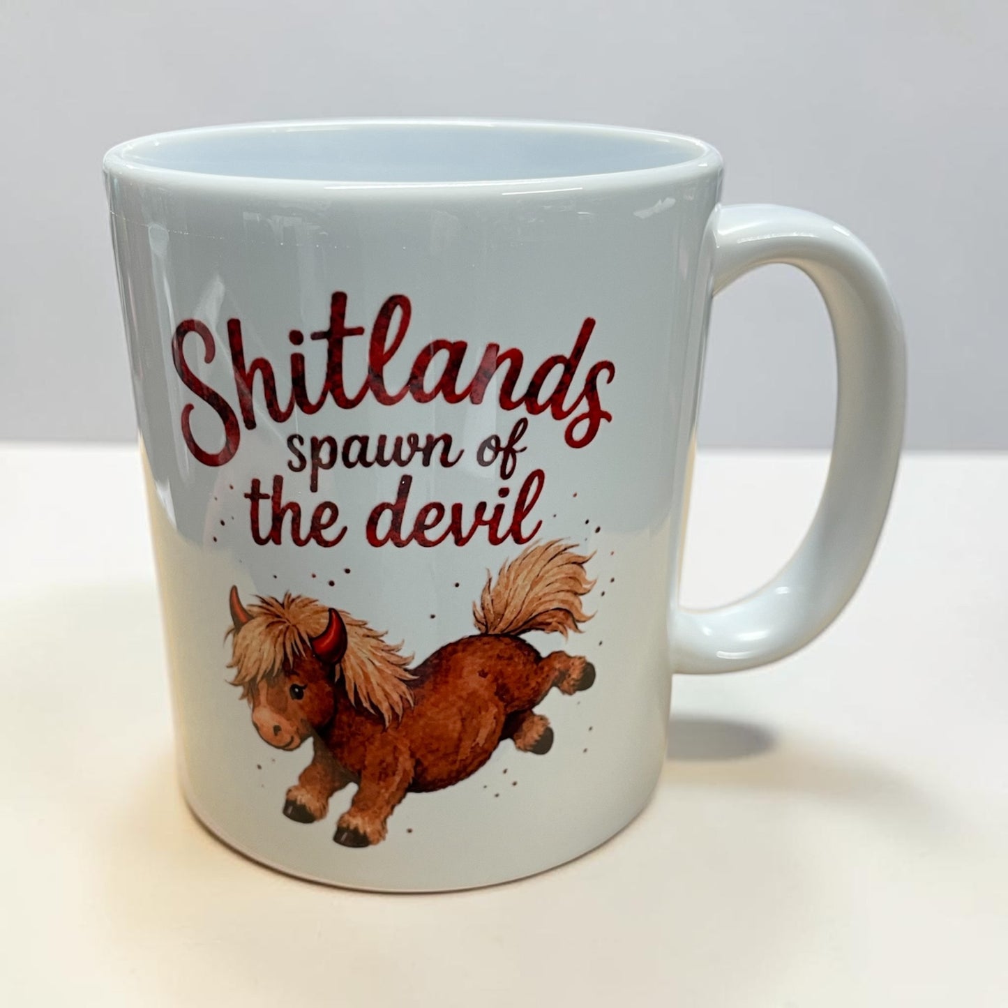 Equestrian theme funny ceramic mug 11oz Shetland pony spawn of the devil