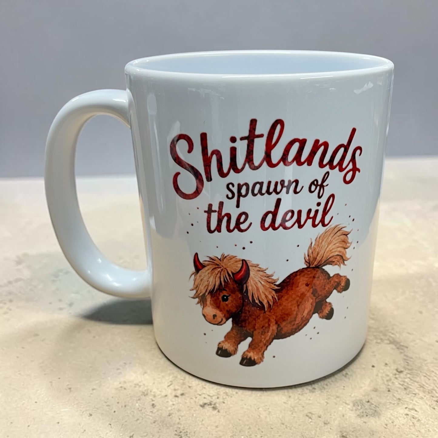 Equestrian theme funny ceramic mug 11oz Shetland pony spawn of the devil