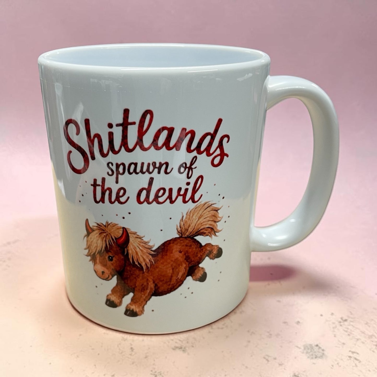 Equestrian theme funny ceramic mug 11oz Shetland pony spawn of the devil
