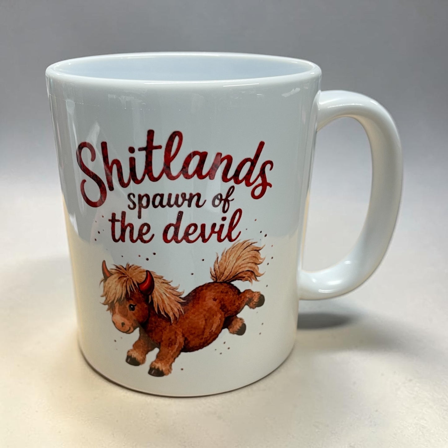 Equestrian theme funny ceramic mug 11oz Shetland pony spawn of the devil