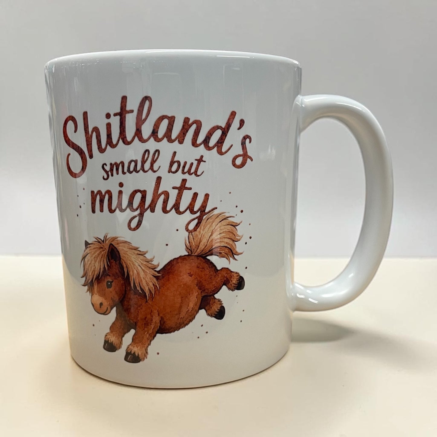 Equestrian theme funny ceramic mug 11oz Shetland pony small but mighty