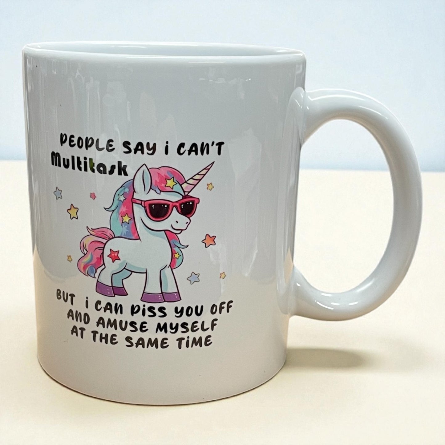 Naughty funny unicorn swearing profanity ceramic mug 11oz "I can't multi task"