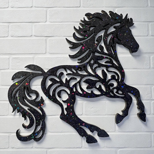Resin rearing horse wall art