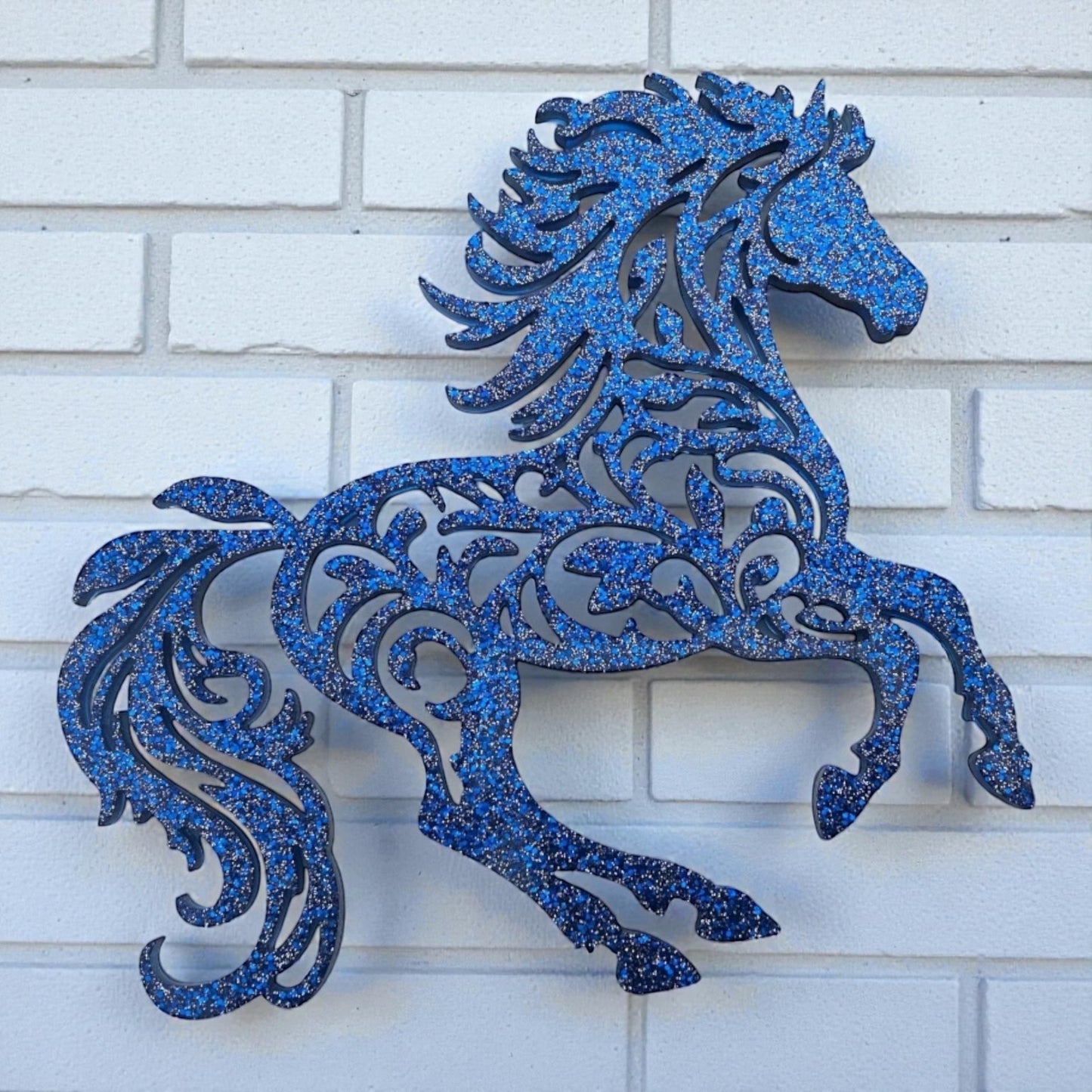 Resin rearing horse wall art