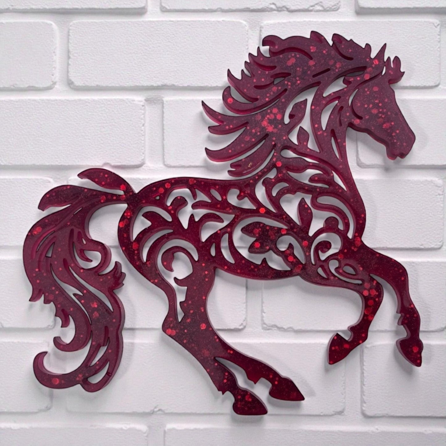 Resin rearing horse wall art