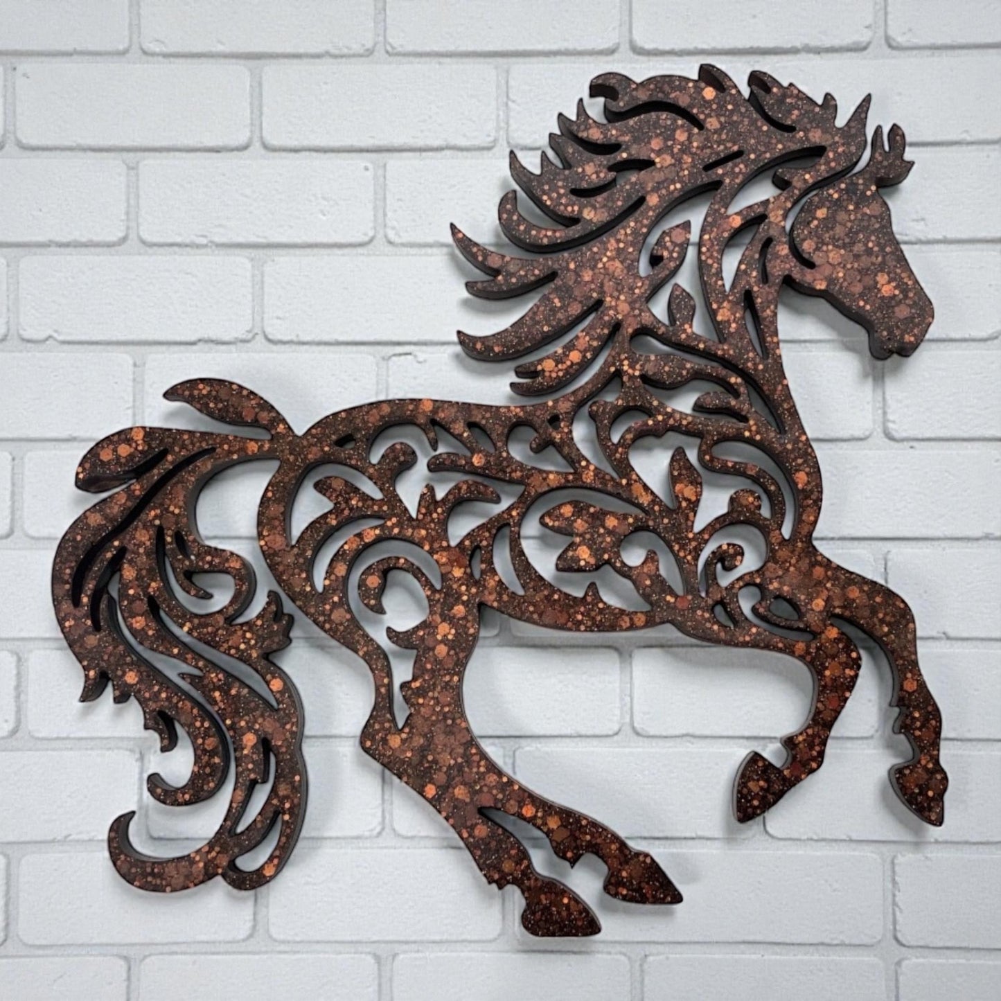 Resin rearing horse wall art