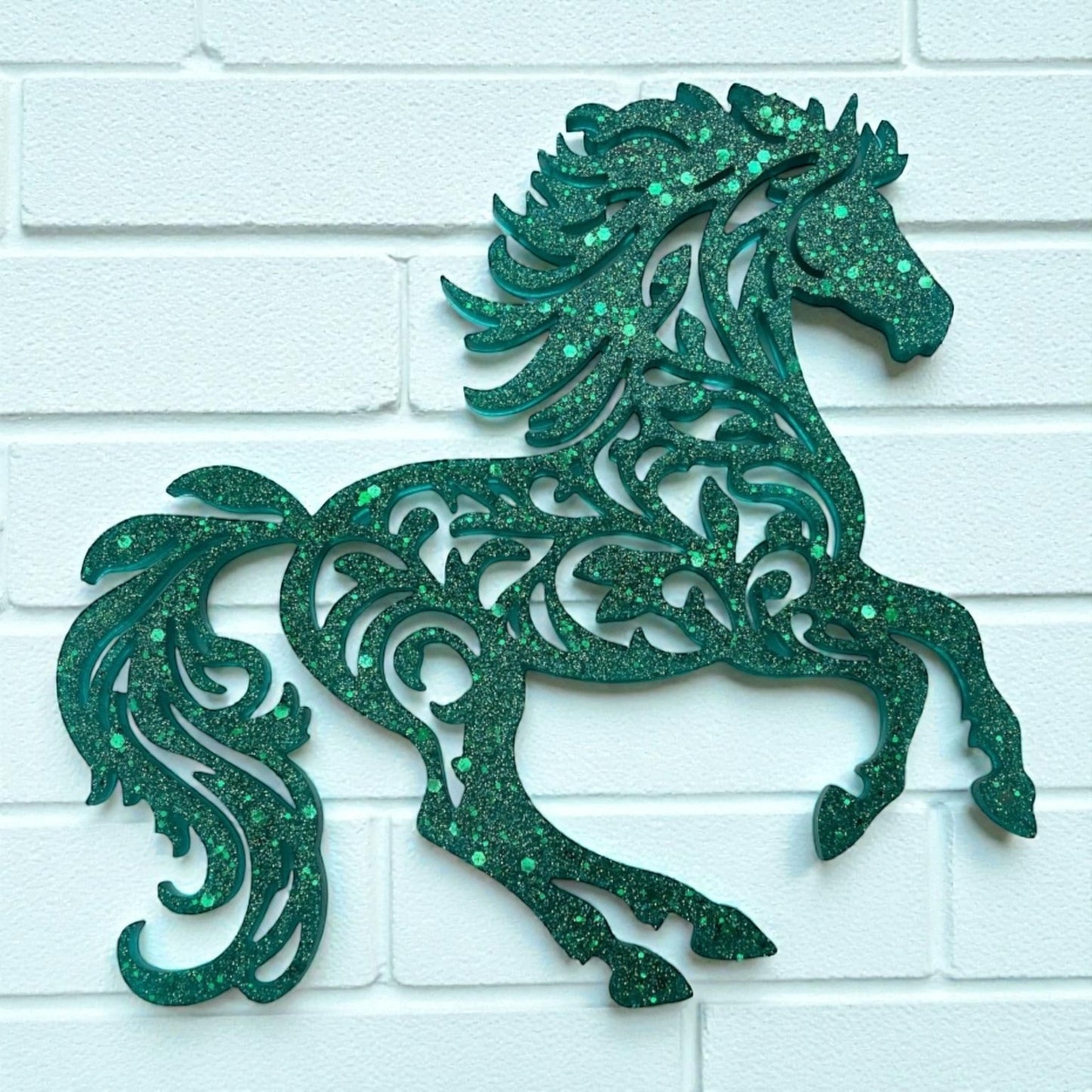 Resin rearing horse wall art