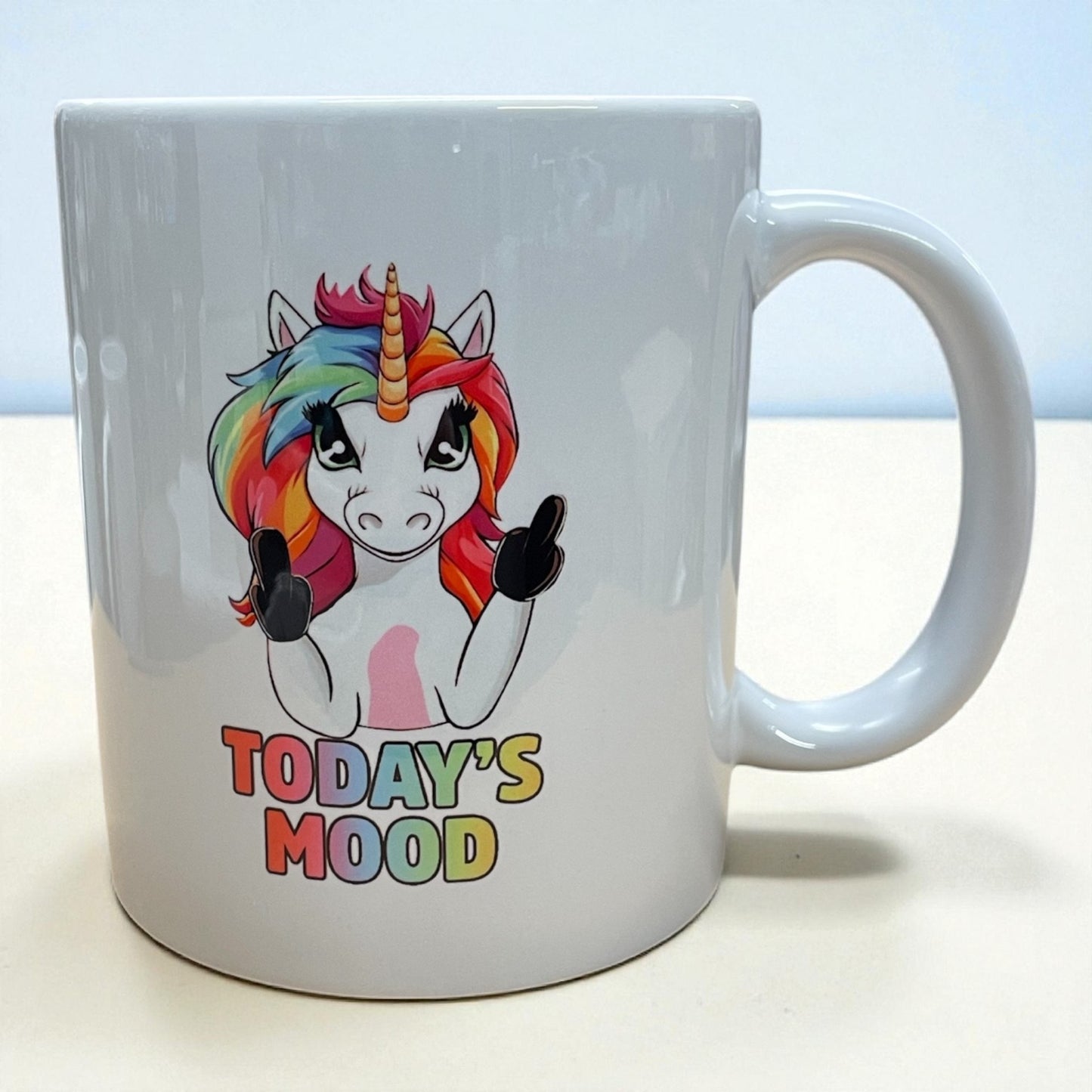 Naughty funny unicorn swearing profanity ceramic mug 11oz "Today's Mood"