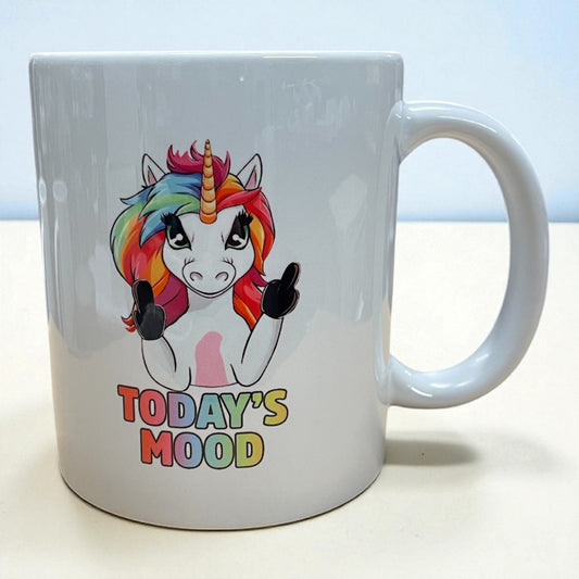 Naughty funny unicorn swearing profanity ceramic mug 11oz "Today's Mood"