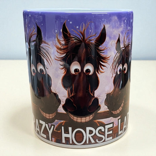 Equestrian theme Ceramic mug 11oz Winter/Christmas "Crazy horse lady“