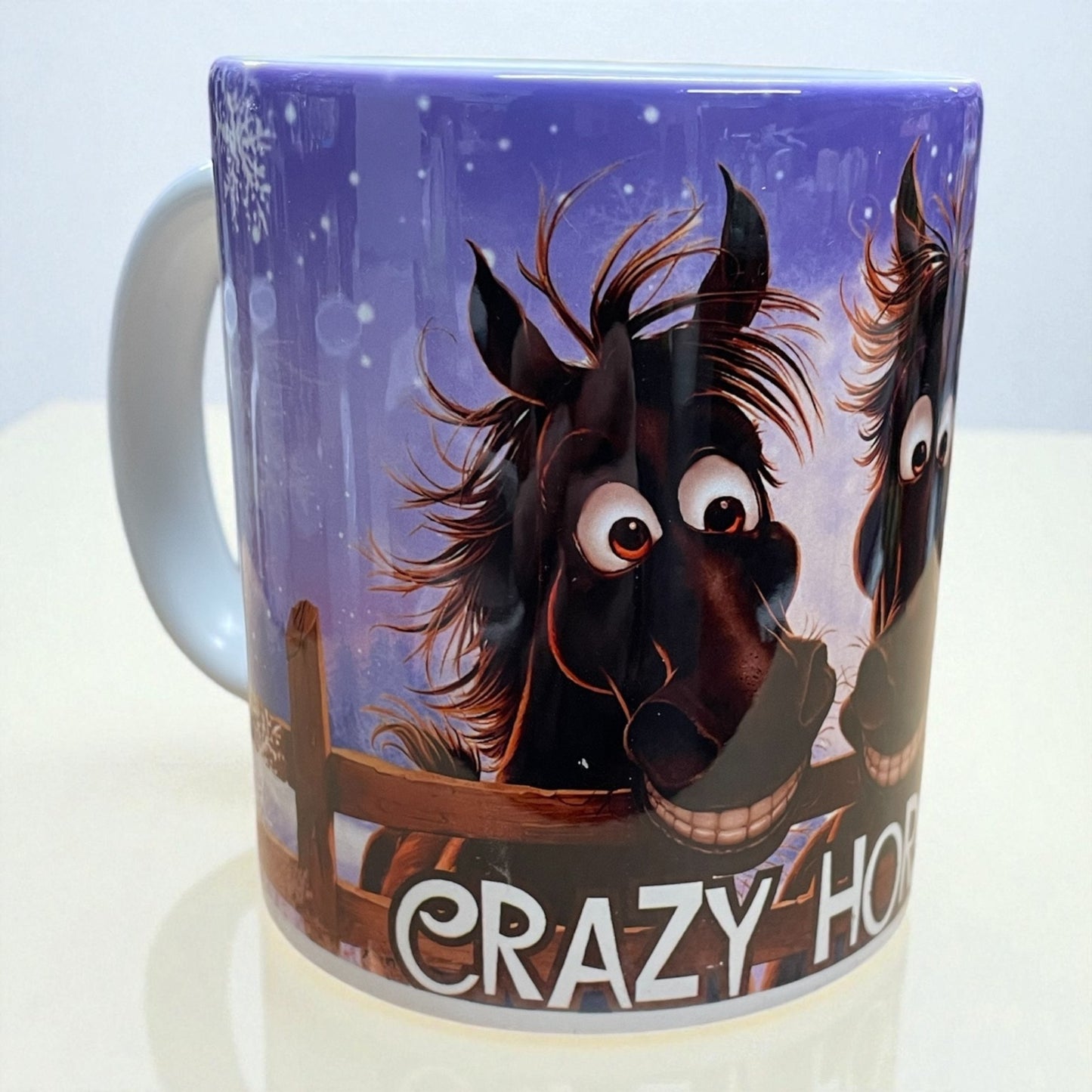 Equestrian theme Ceramic mug 11oz Winter/Christmas "Crazy horse lady“